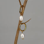 Kullatut makeanveden helmikorvakorut roikkumassa