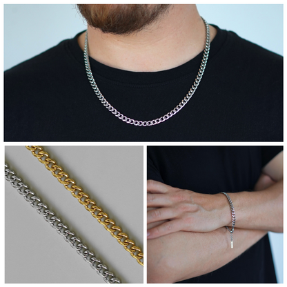 Unisex Cuban Chain hopean värinen -setti